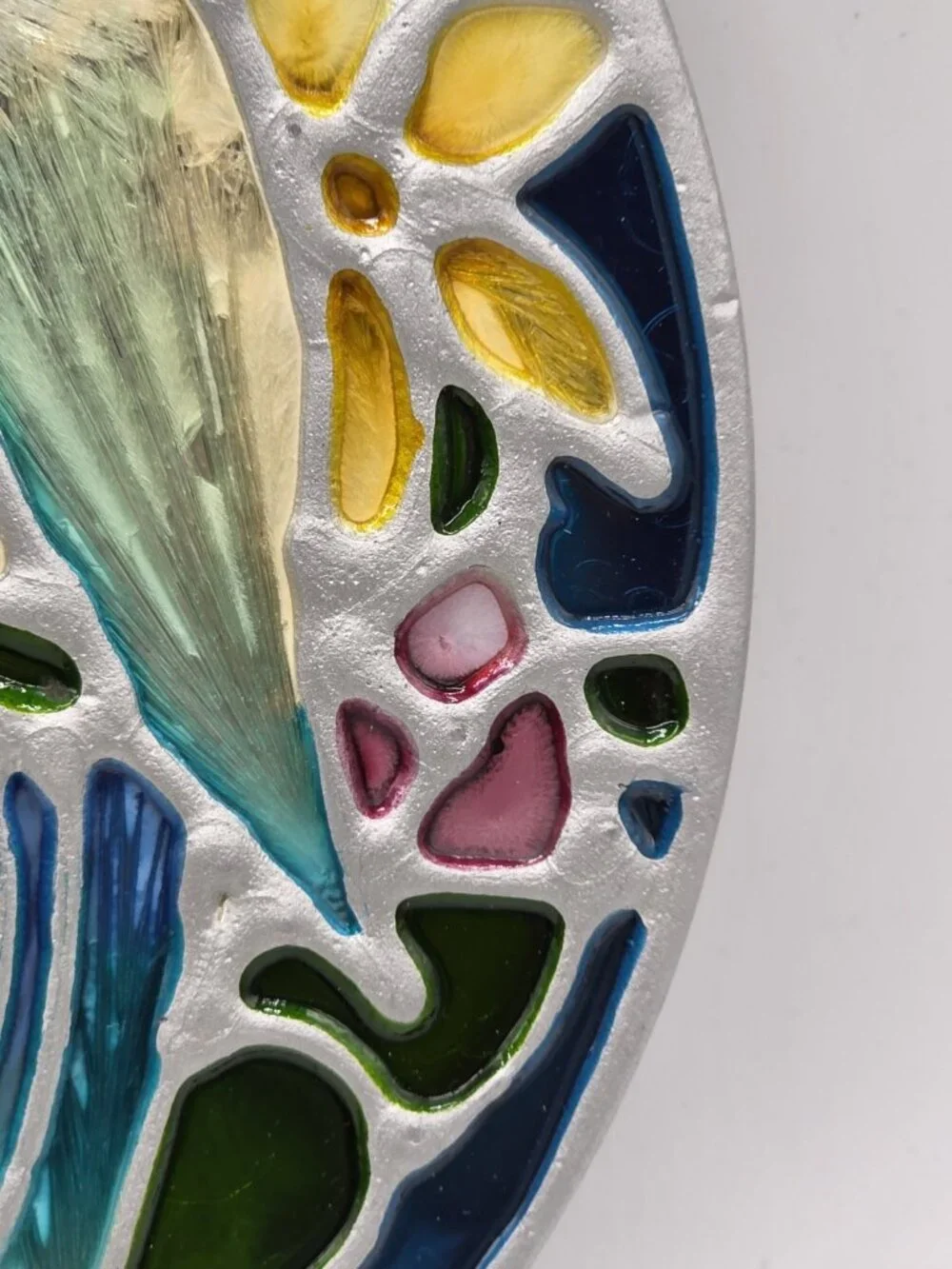 Leaded Stained Glass Tropical Parrot Bird Mirror Vintage Cockatoo Boho